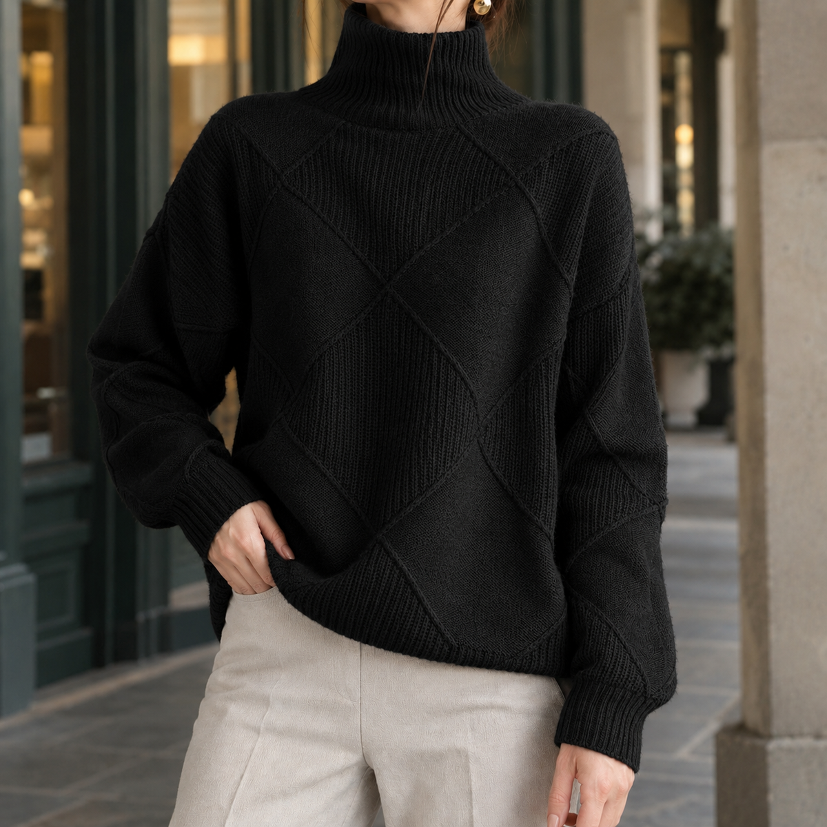 Women's Textured Roll Neck Jumper | Ribbed Knit | Scarlett