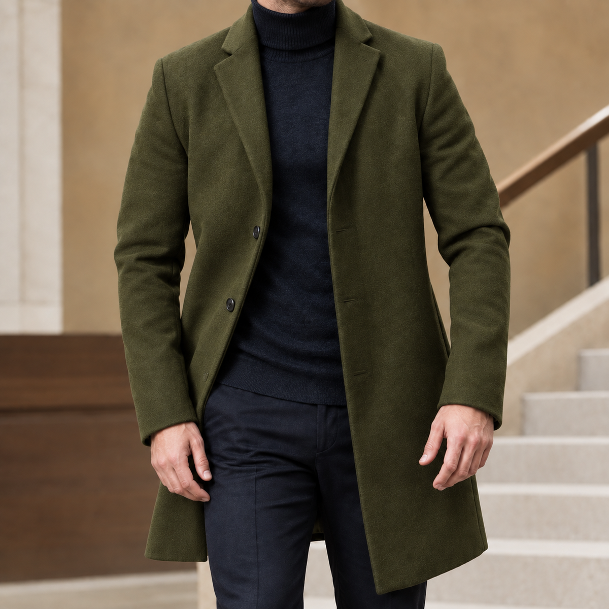 Men's Tailored Coat | Single-Breasted Mid-Thigh Length