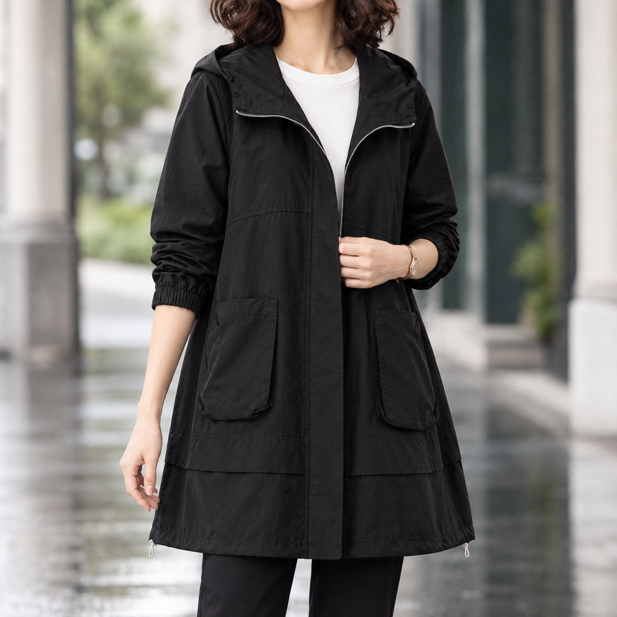 Women's Hooded Coat | Oversized Patch Pockets | Paloma-Rose