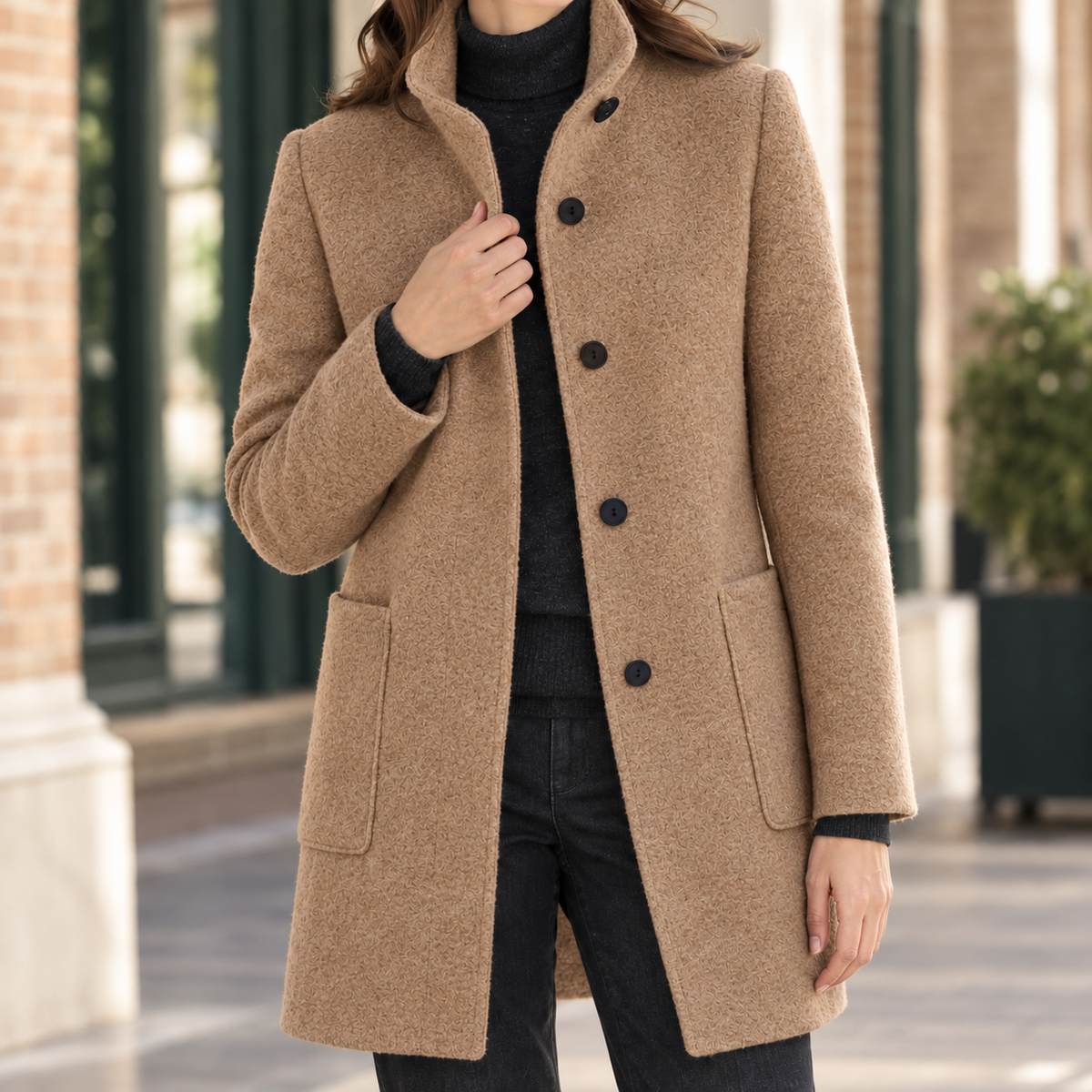 Women's Wool Blend Coat | Stand Collar | Ashley-Skye