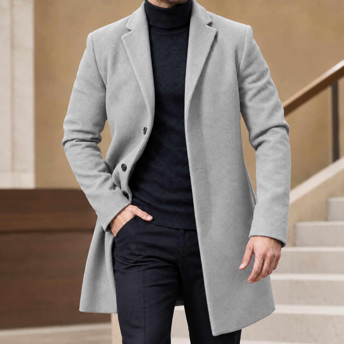 Men's Tailored Coat | Single-Breasted Mid-Thigh Length