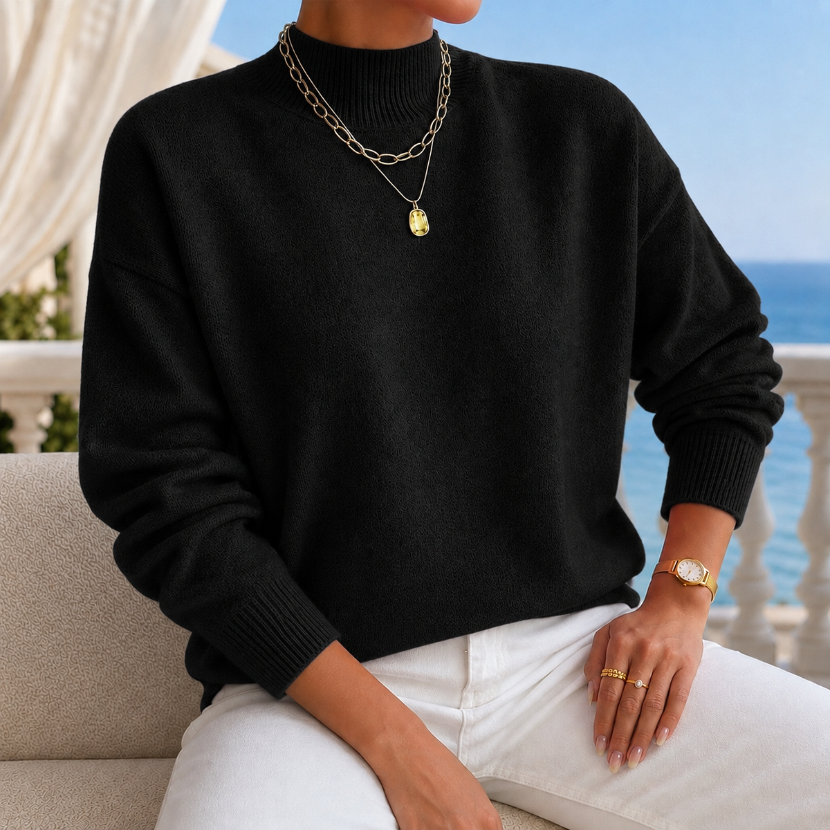 Women's Mock Neck Knit Jumper | Ribbed Relaxed Fit | Cosima