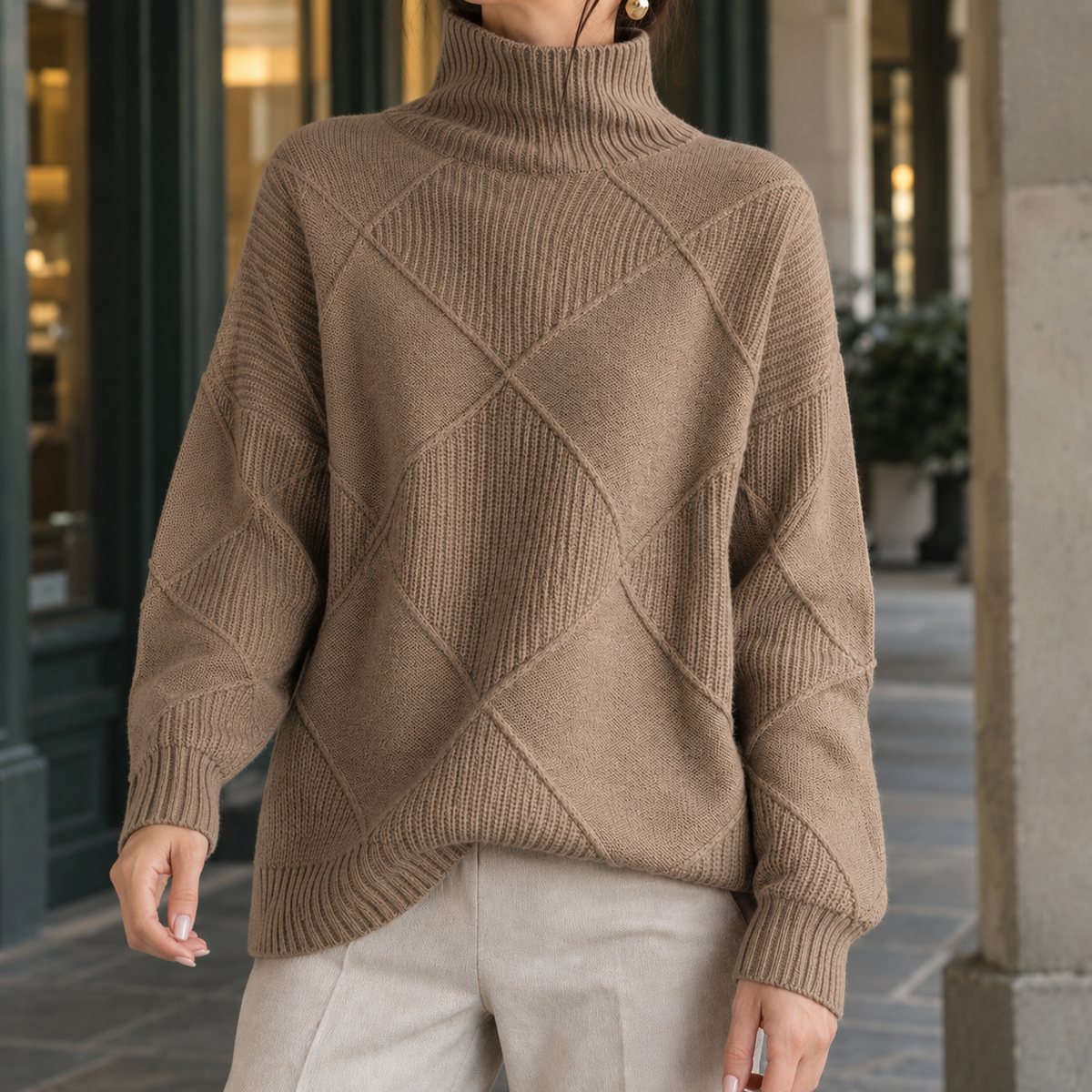 Women's Textured Roll Neck Jumper | Ribbed Knit | Scarlett