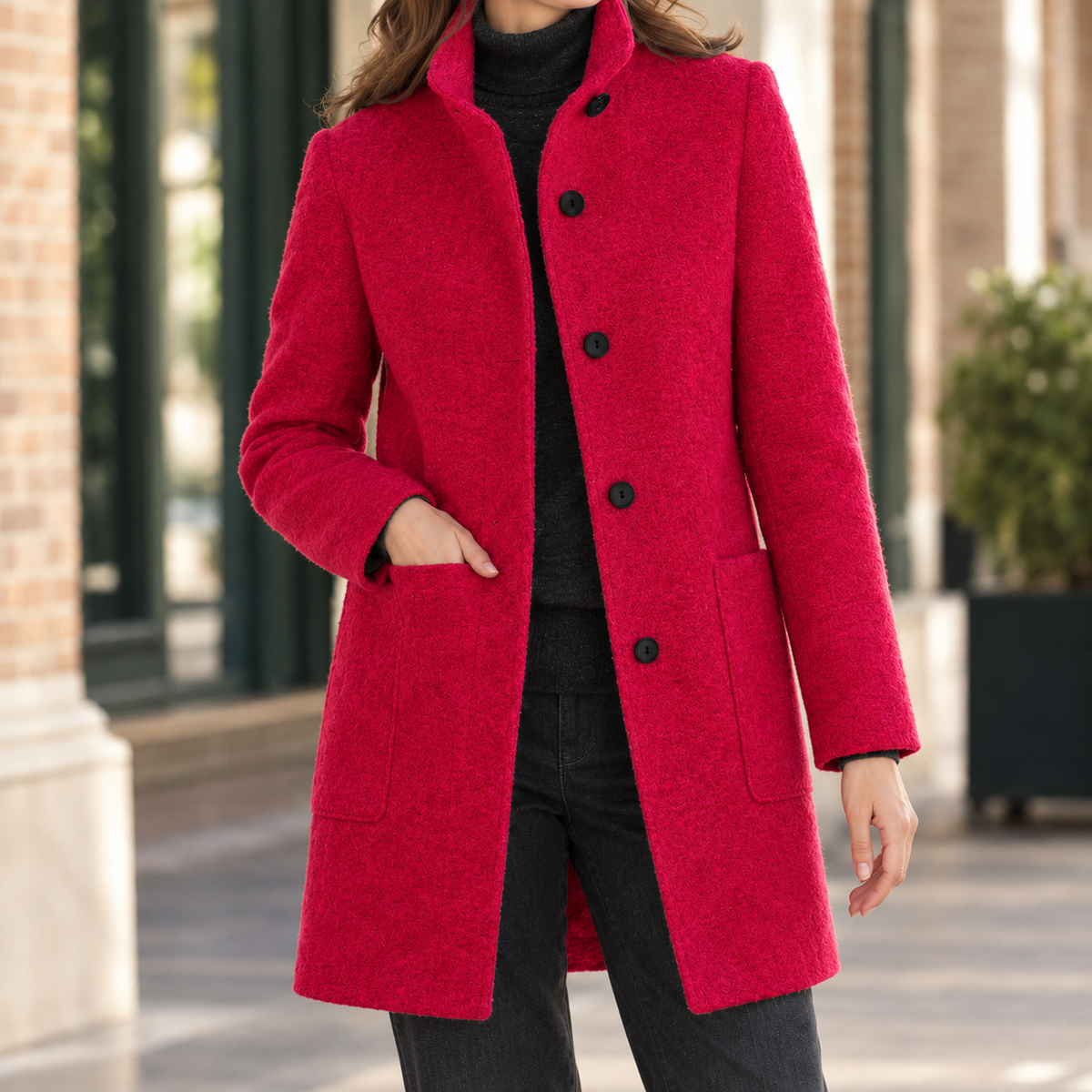 Women's Wool Blend Coat | Stand Collar | Ashley-Skye
