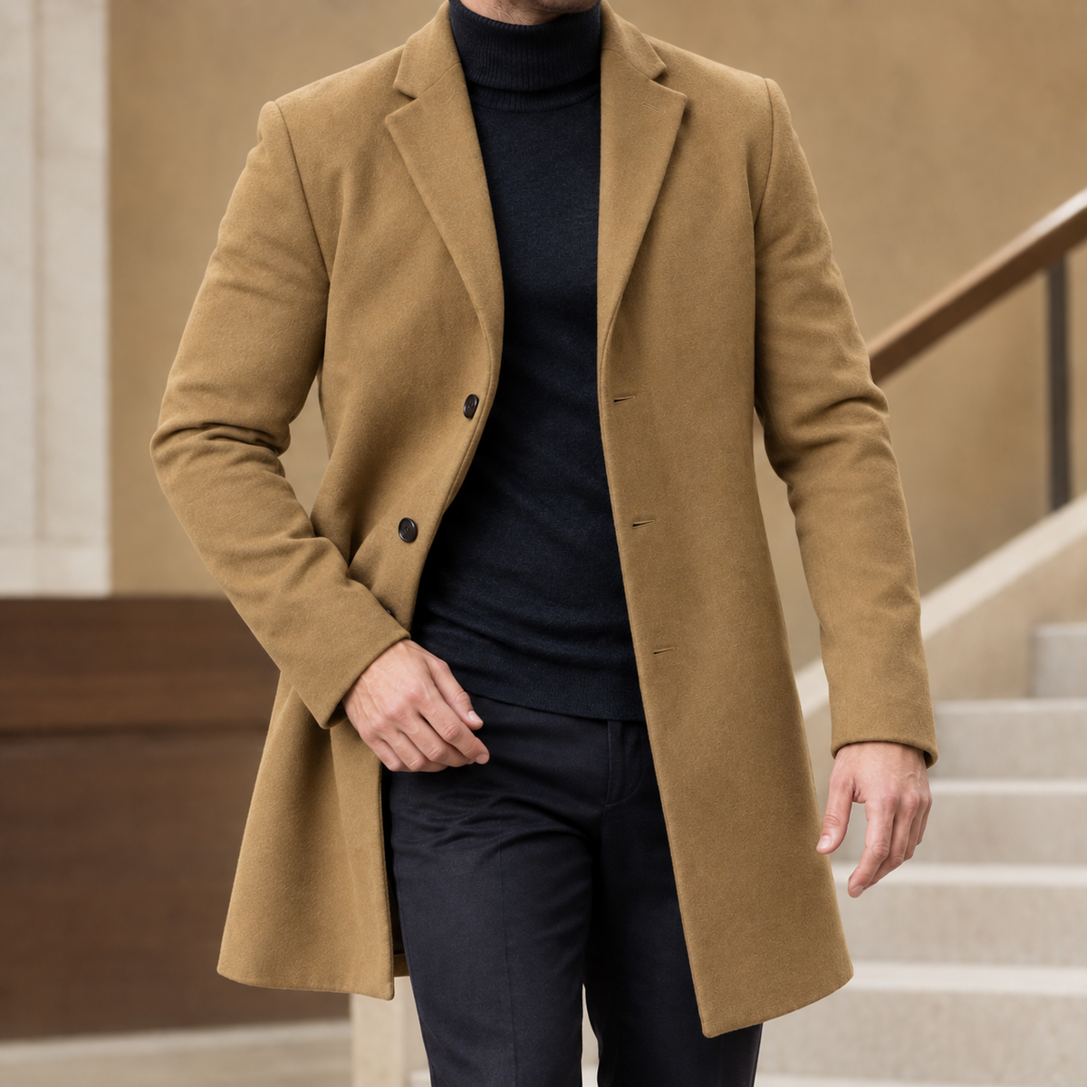 Men's Tailored Coat | Single-Breasted Mid-Thigh Length
