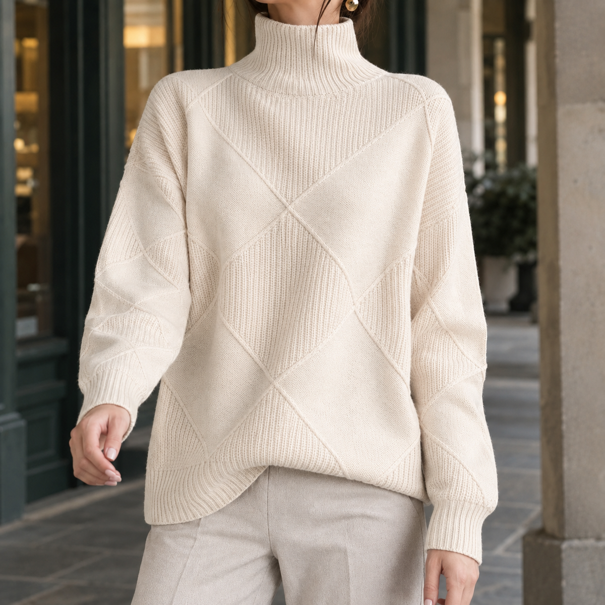 Women's Textured Roll Neck Jumper | Ribbed Knit | Scarlett