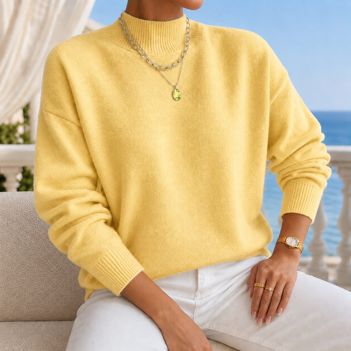 Women's Mock Neck Knit Jumper | Ribbed Relaxed Fit | Cosima