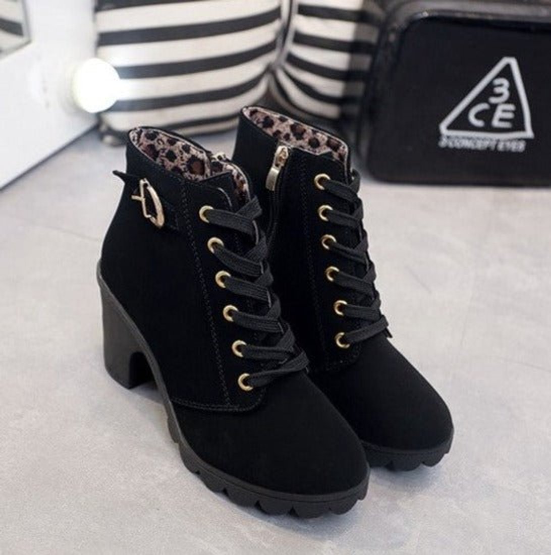 Women's Lace-Up Ankle Boots | Suede-Look Block Heel