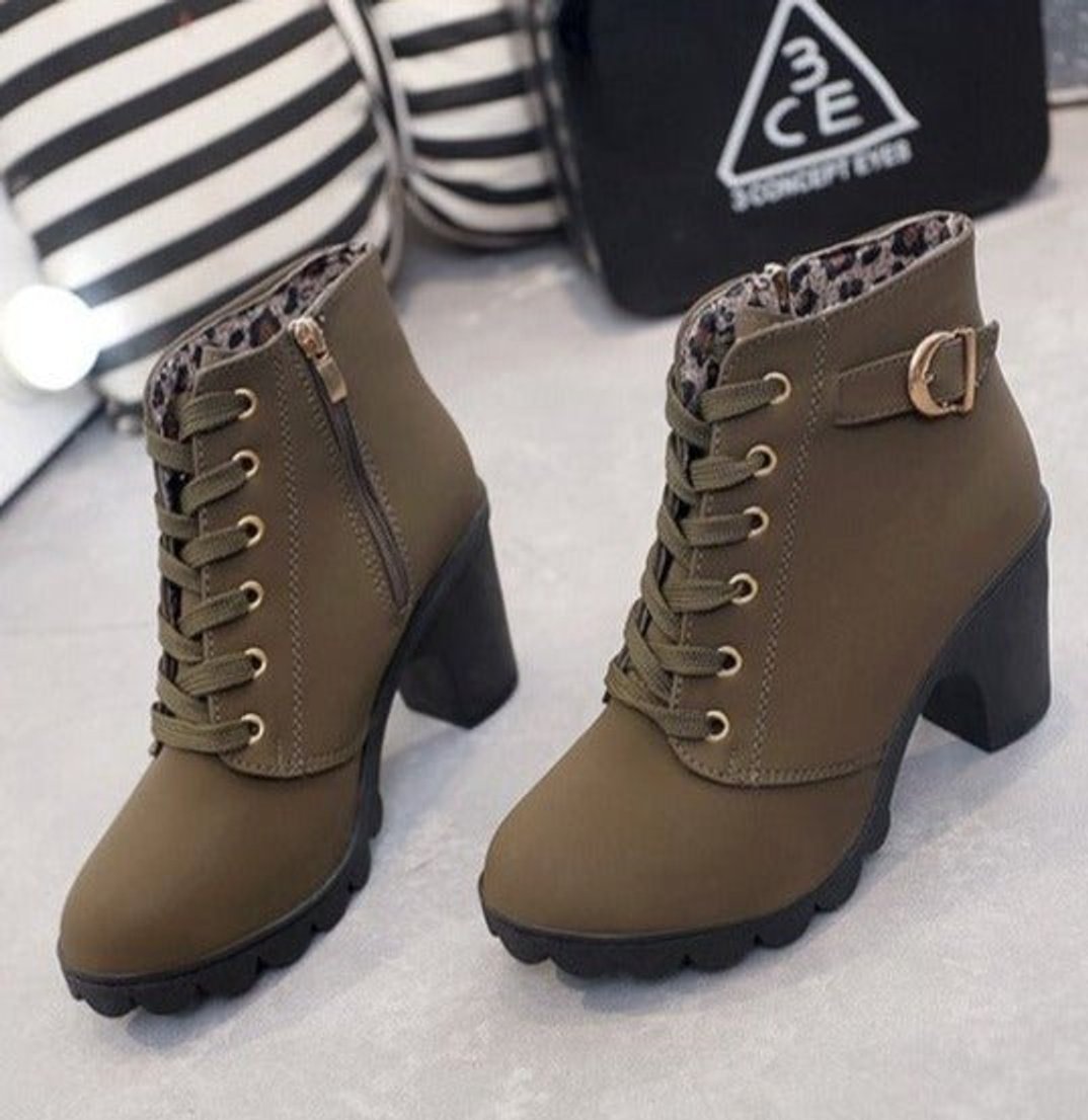 Women's Lace-Up Ankle Boots | Suede-Look Block Heel