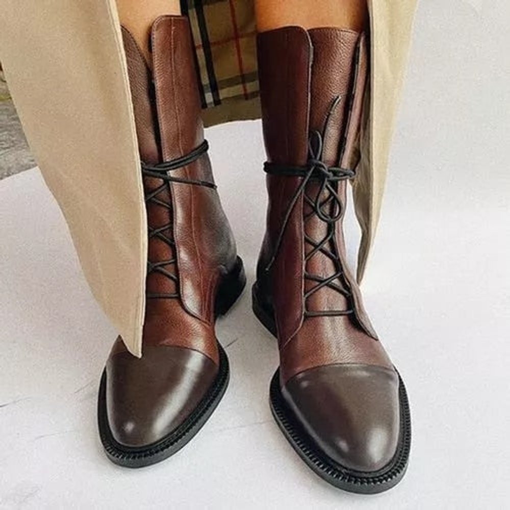 Women's Vintage Lace-Up Ankle Boots | PU With Rubber Sole