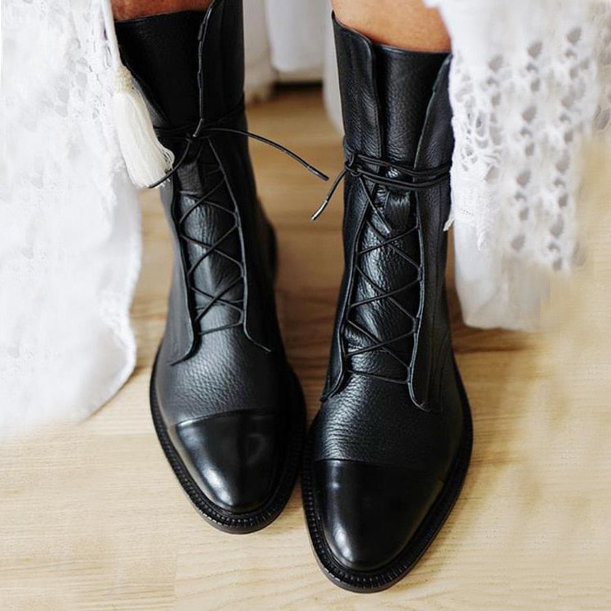 Women's Vintage Lace-Up Ankle Boots | PU With Rubber Sole