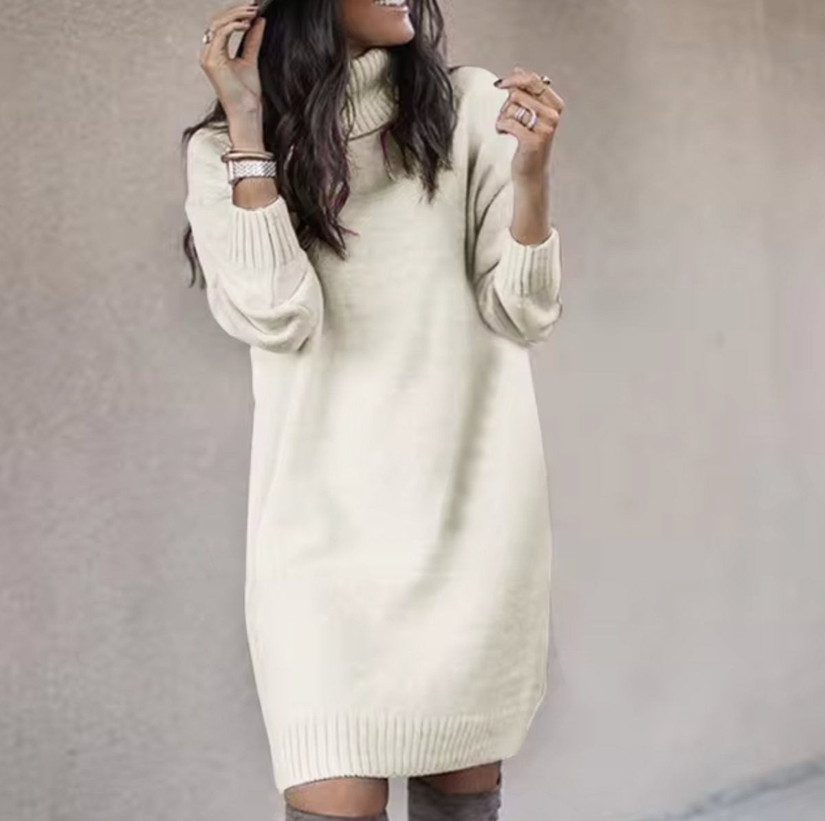 Women's Roll Neck Jumper Dress | Knee-Length Relaxed Fit