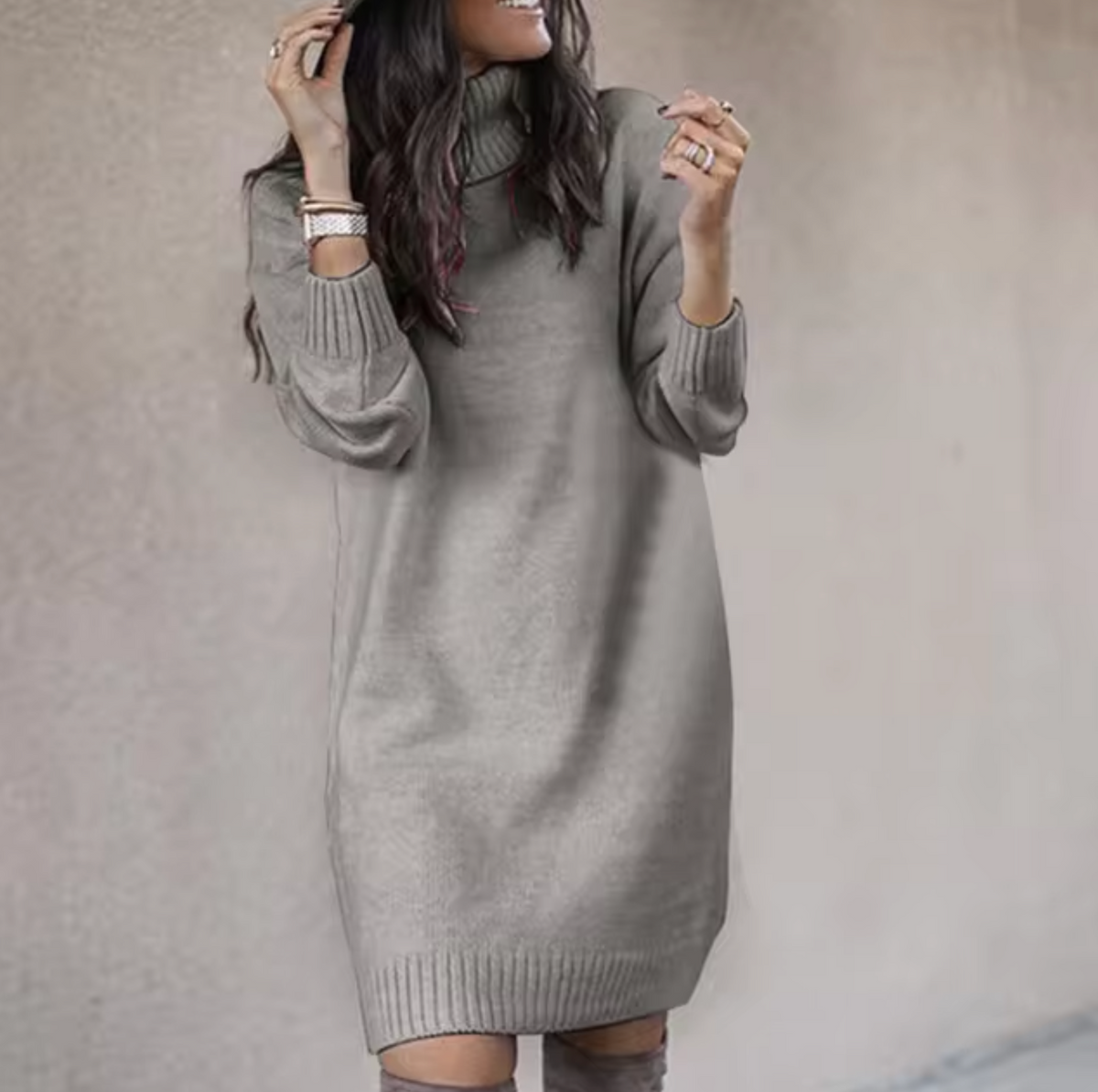 Women's Roll Neck Jumper Dress | Knee-Length Relaxed Fit