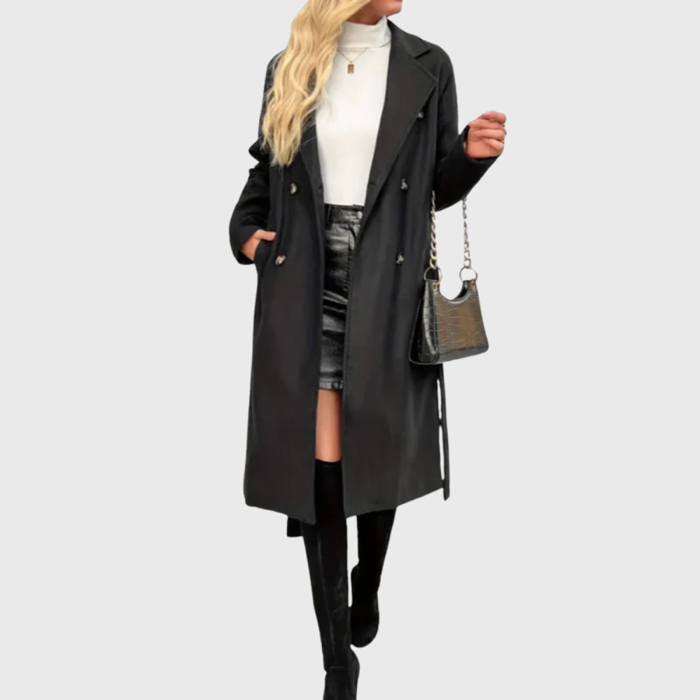Women's Black Trench Coat | Insulated Longline Winter Coat