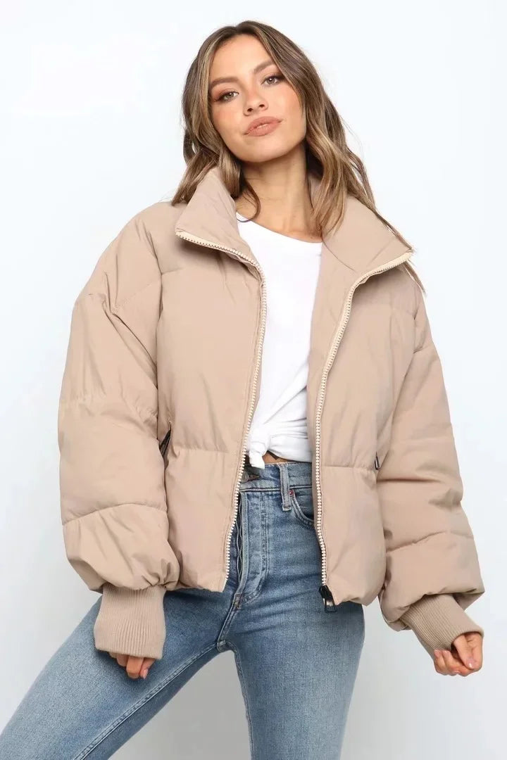 Women's Quilted Puffer Jacket | High Neck With Ribbed Cuffs