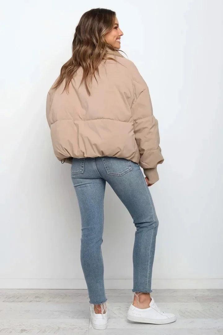 Women's Quilted Puffer Jacket | High Neck With Ribbed Cuffs
