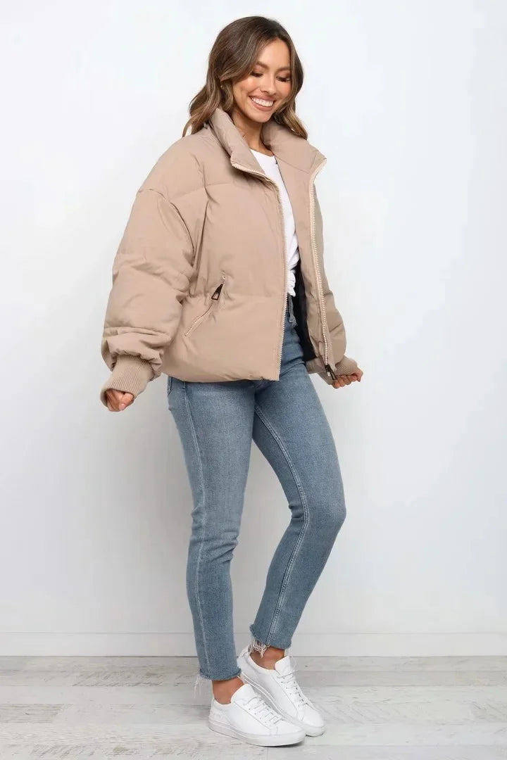 Women's Quilted Puffer Jacket | High Neck With Ribbed Cuffs