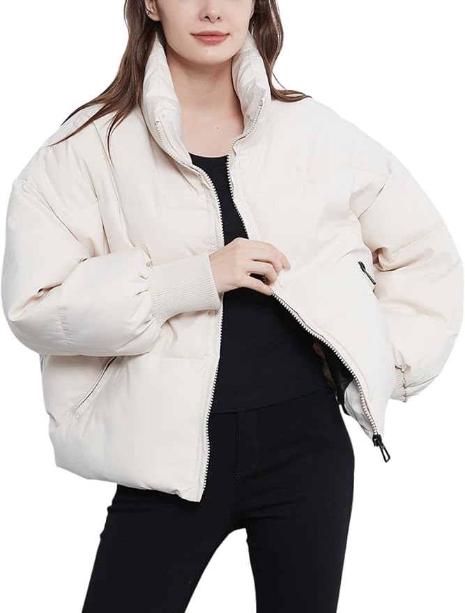 Women's Quilted Puffer Jacket | High Neck With Ribbed Cuffs