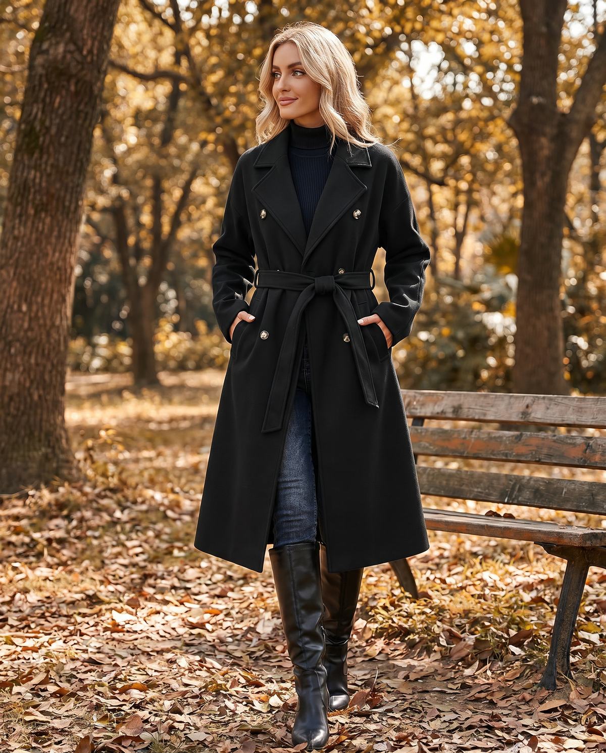 Women's Black Trench Coat | Insulated Longline Winter Coat