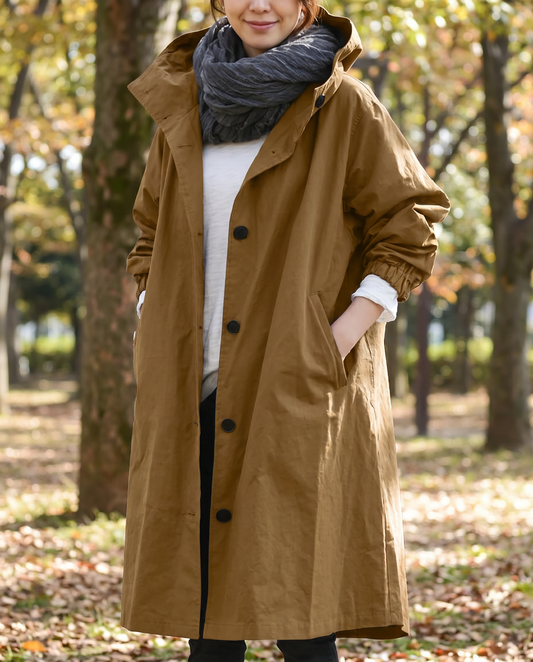 Women's Hooded Trench Coat | Oversized A-Line With High Collar