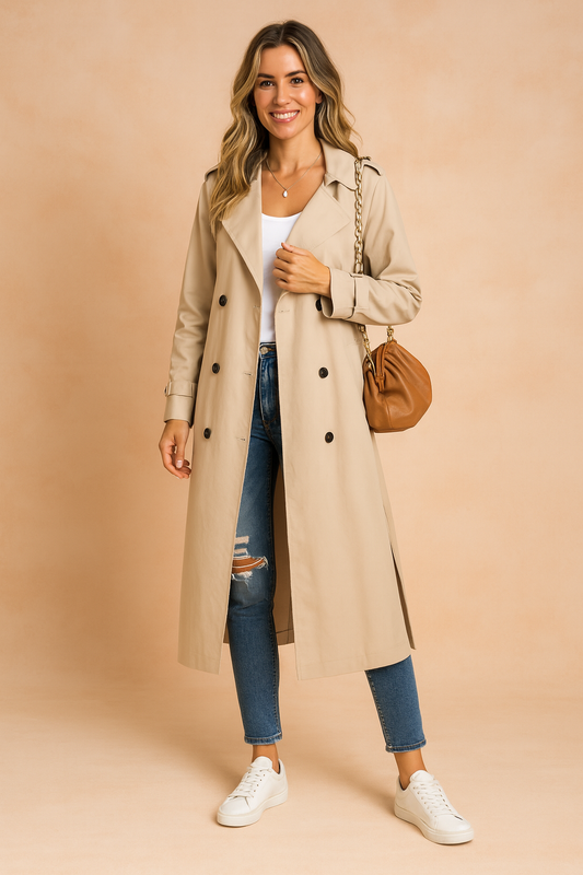 Women's Double-Breasted Trench Coat | Belted With Lapels
