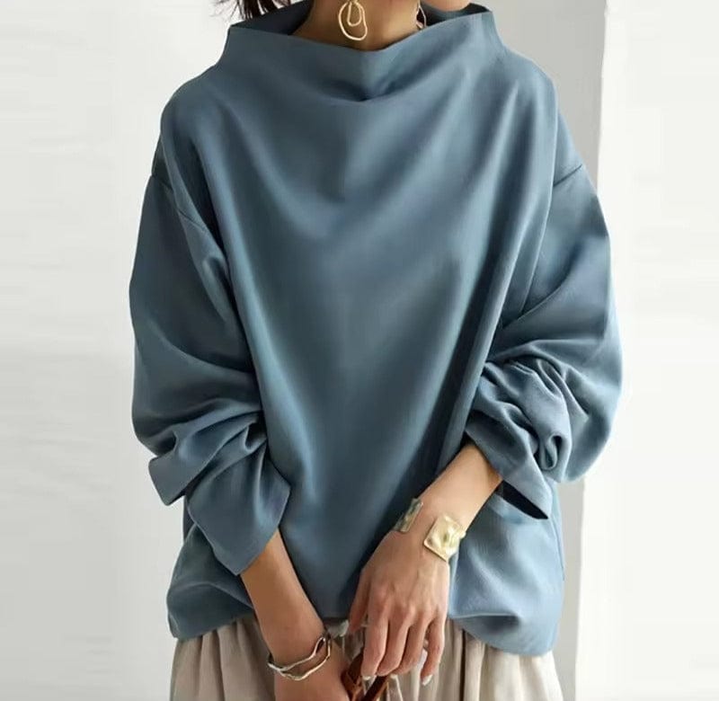 Women's High Neck Knit Top | Relaxed Draped Fit