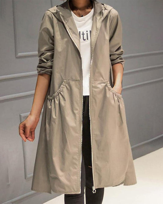 Women's Waterproof Trench Coat With Hood | Long Length