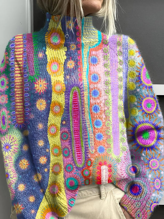 Women's Geometric Roll Neck Jumper | Multicoloured Turtleneck