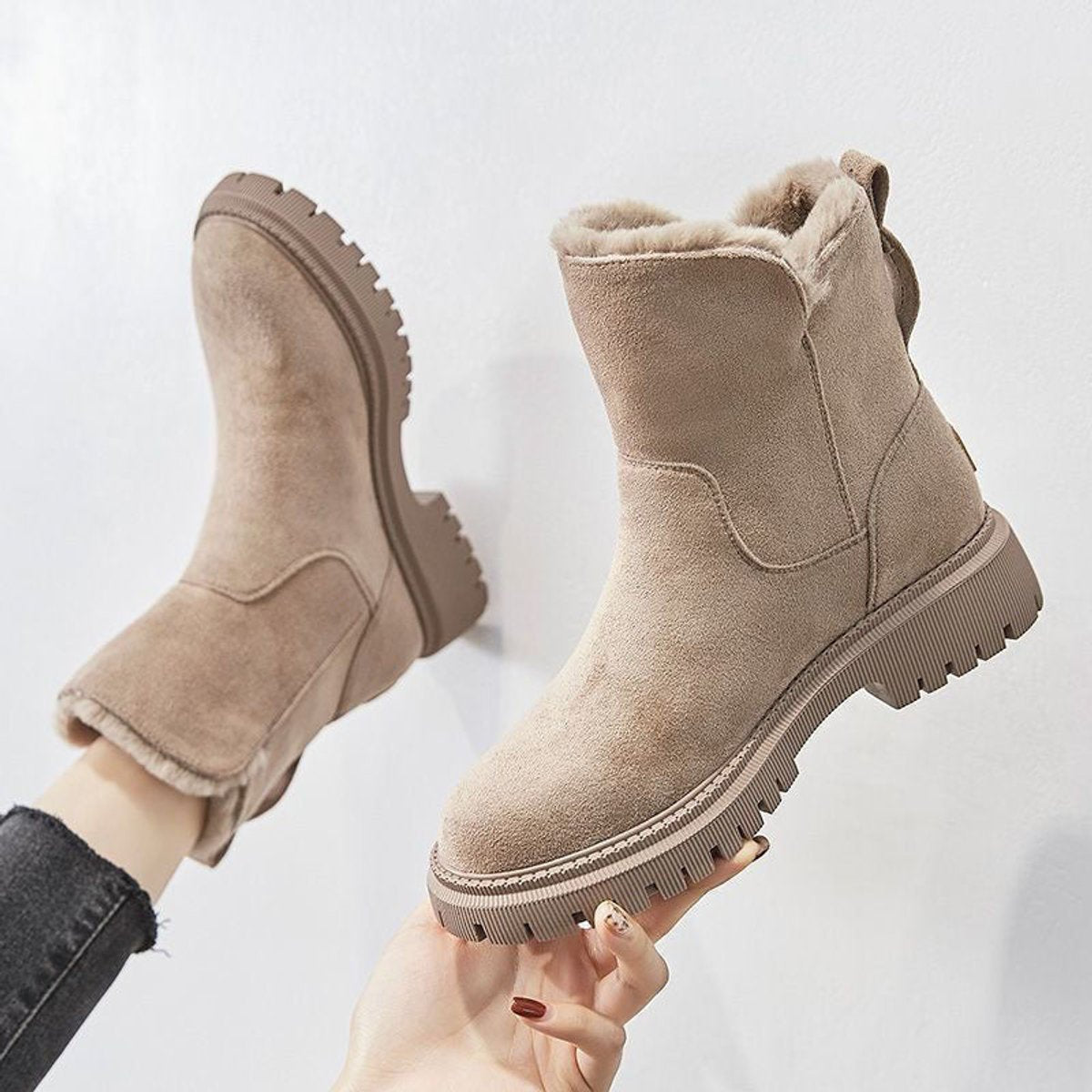 Women's Winter Ankle Boots | Fleece-Lined Faux Suede Slip-On