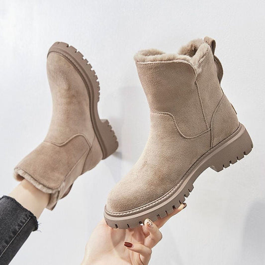 Women's Winter Ankle Boots | Fleece-Lined Faux Suede Slip-On