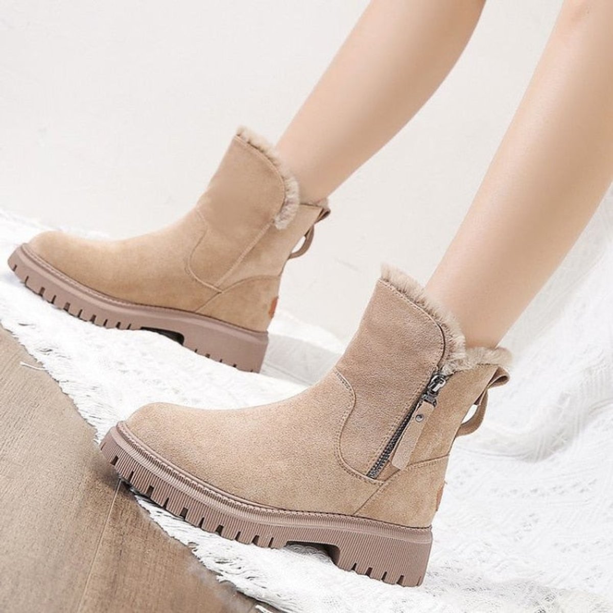 Women's Winter Ankle Boots | Fleece-Lined Faux Suede Slip-On