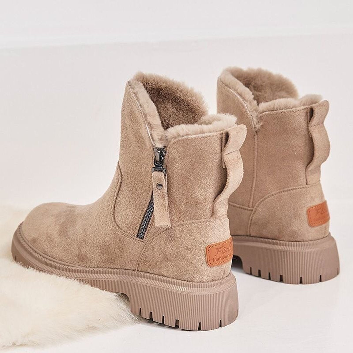 Women's Winter Ankle Boots | Fleece-Lined Faux Suede Slip-On