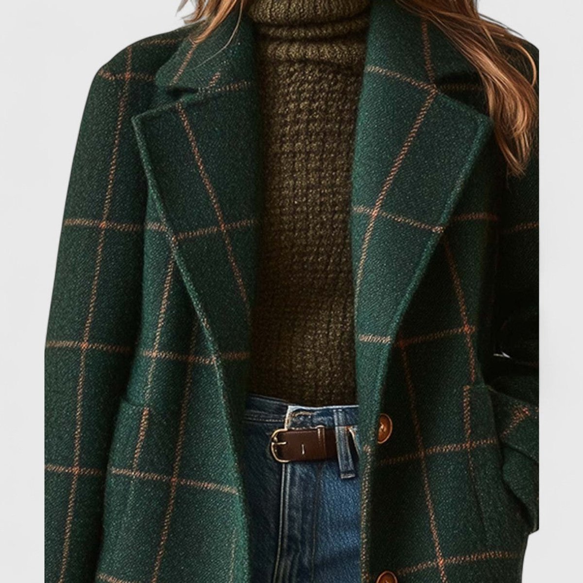 Women's Checked Wool Coat | Green Tailored Winter Coat