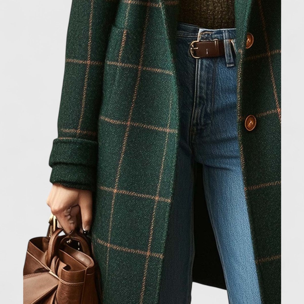 Women's Checked Wool Coat | Green Tailored Winter Coat