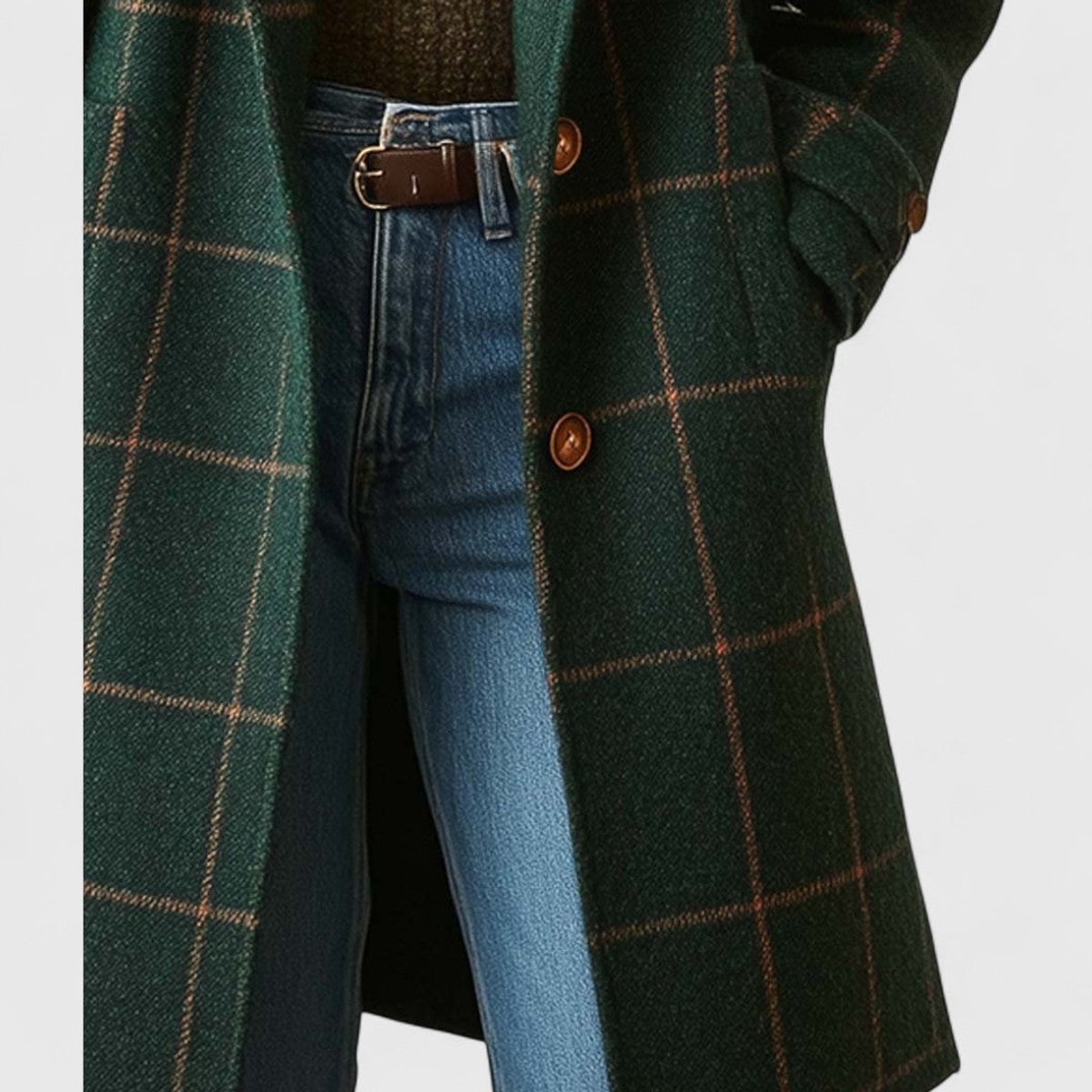 Women's Checked Wool Coat | Green Tailored Winter Coat