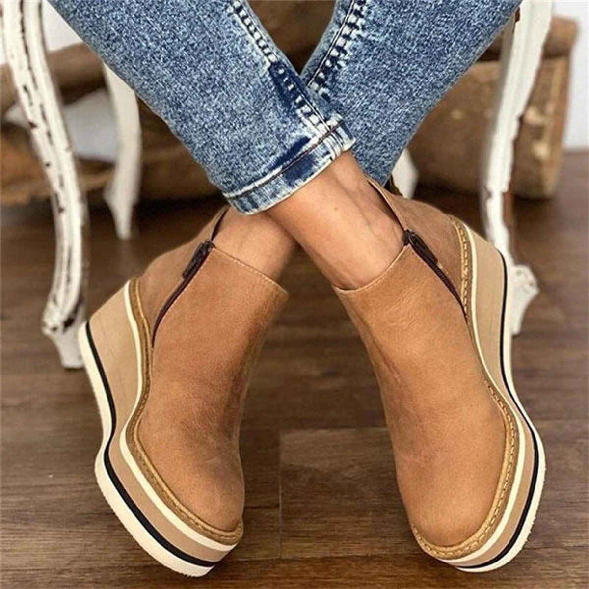 Women's Wedge Ankle Boots | Platform Sole With Side Zip
