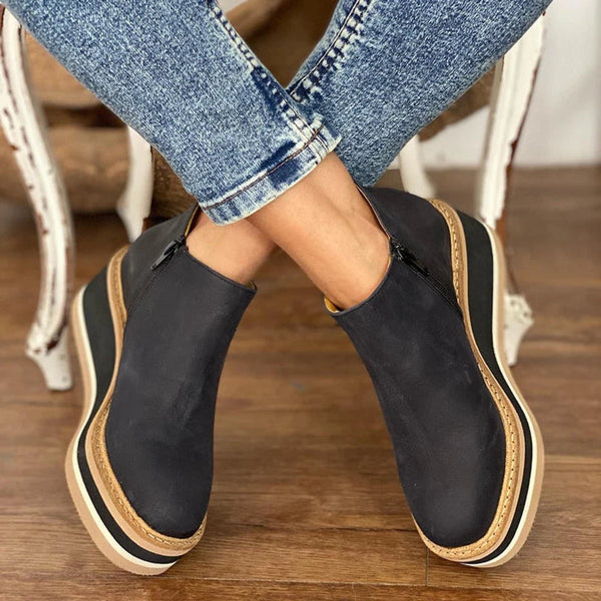 Women's Wedge Ankle Boots | Platform Sole With Side Zip