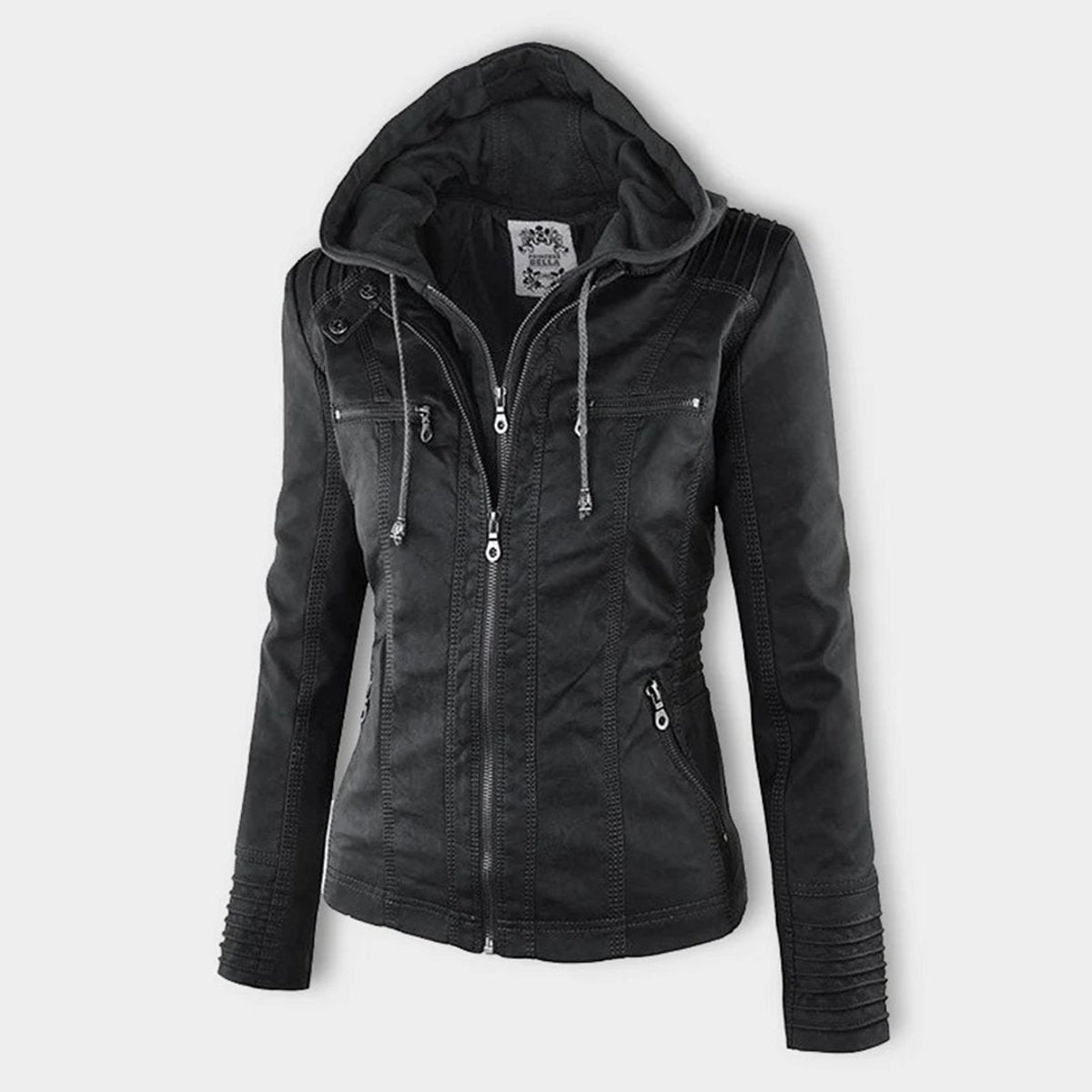 Women's Faux Leather Jacket | Hooded Biker Style With Zip
