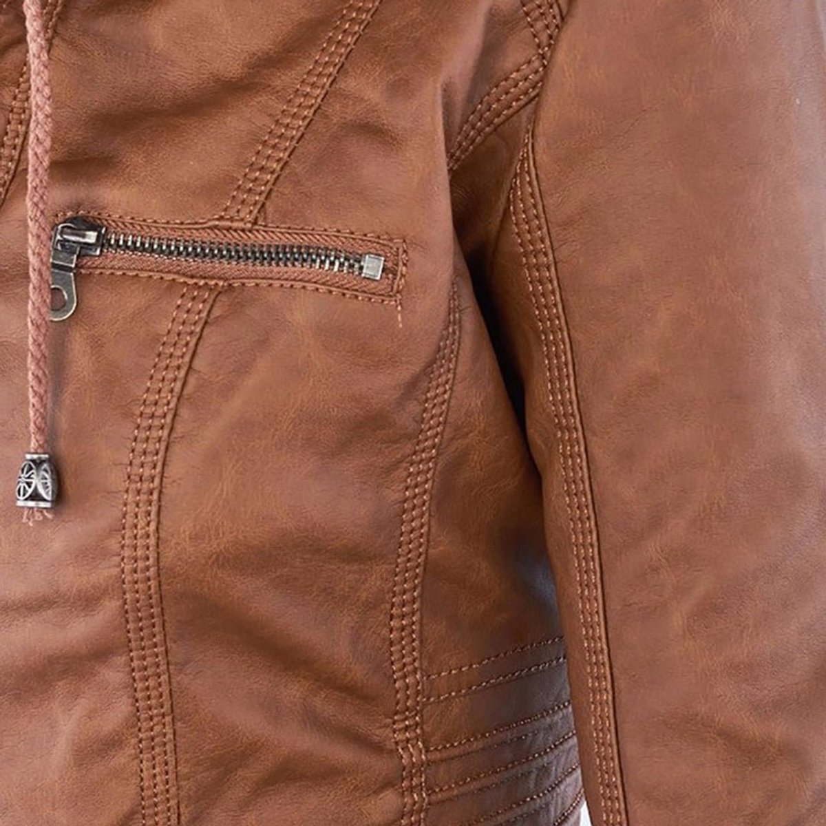 Women's Faux Leather Jacket | Hooded Biker Style With Zip