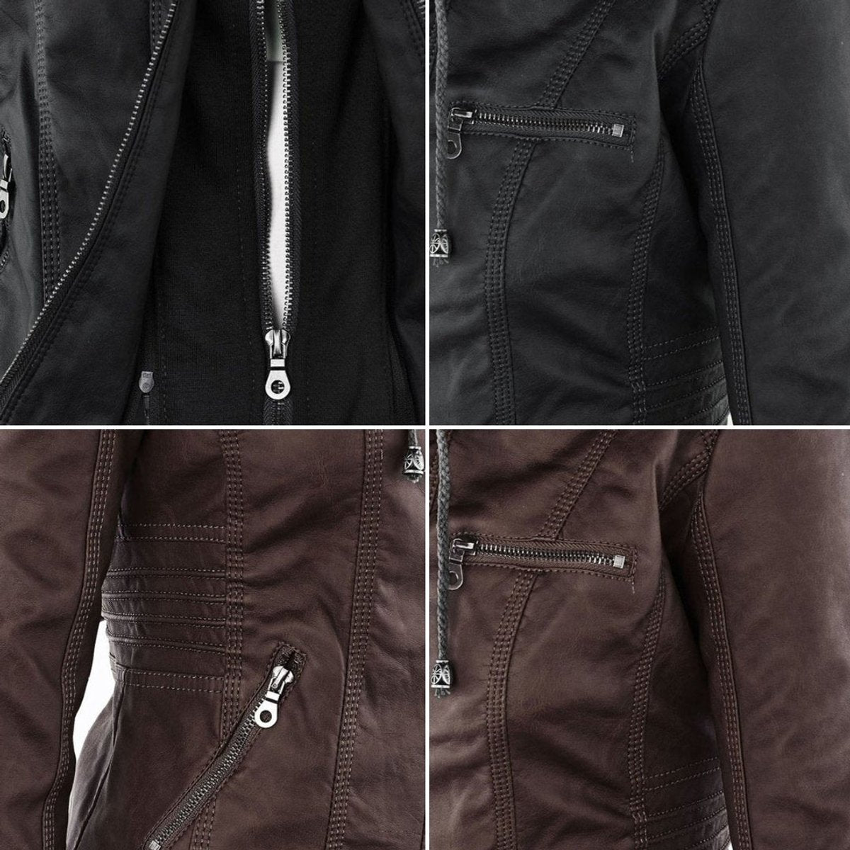 Women's Faux Leather Jacket | Hooded Biker Style With Zip