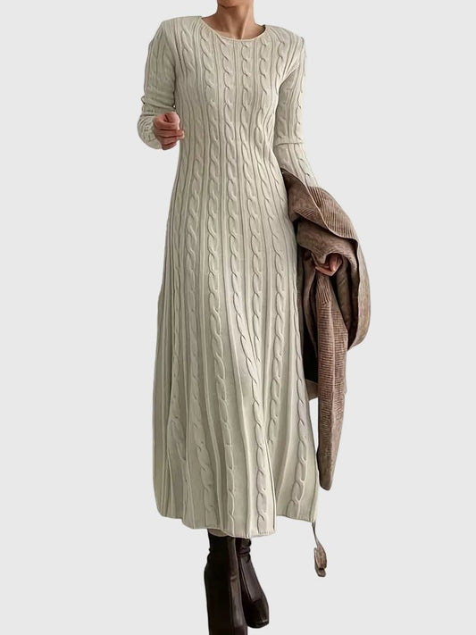 Women's Long Sleeve Knit Maxi Dress | Cable Knit Round Neck