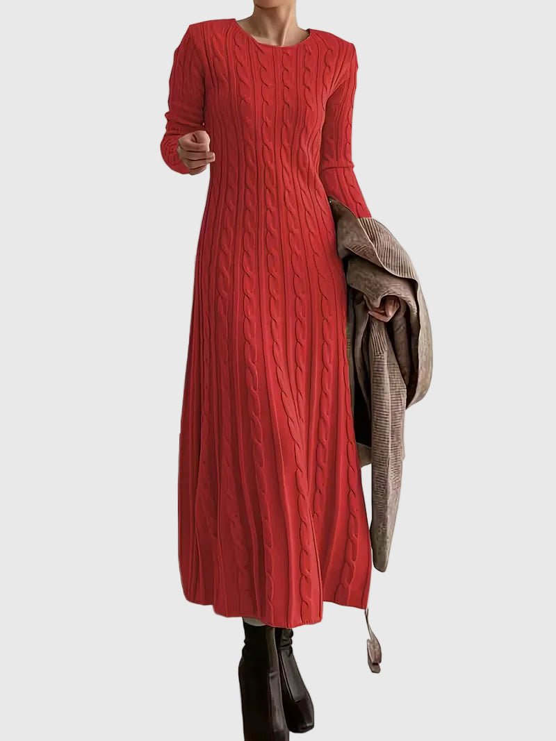 Women's Long Sleeve Knit Maxi Dress | Cable Knit Round Neck
