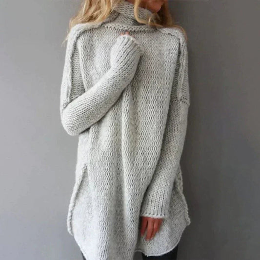 Women's Grey Chunky Roll Neck Jumper | Oversized Turtleneck Knit