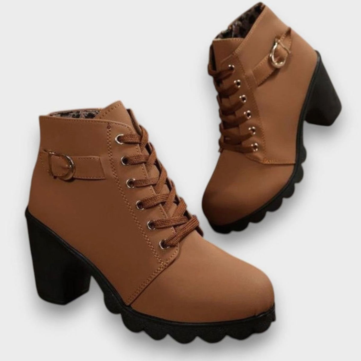 Women's Lace-Up Ankle Boots | Block Heel, Side Zip & Buckle