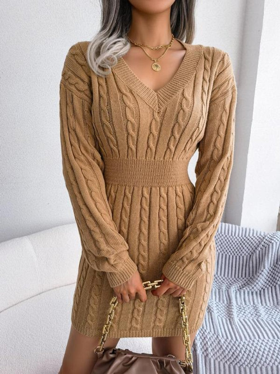 Women's Long Sleeve Knit Dress | Fitted V-Neck