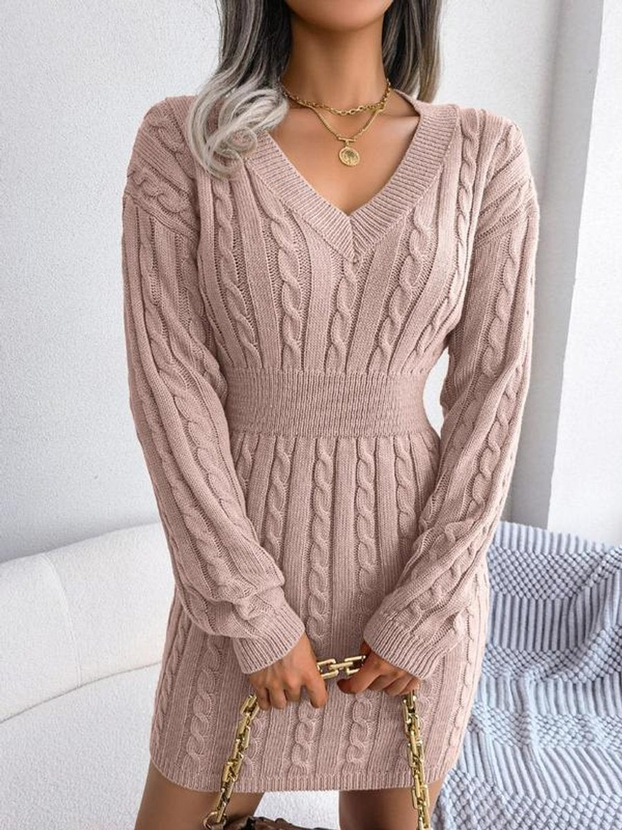 Women's Long Sleeve Knit Dress | Fitted V-Neck