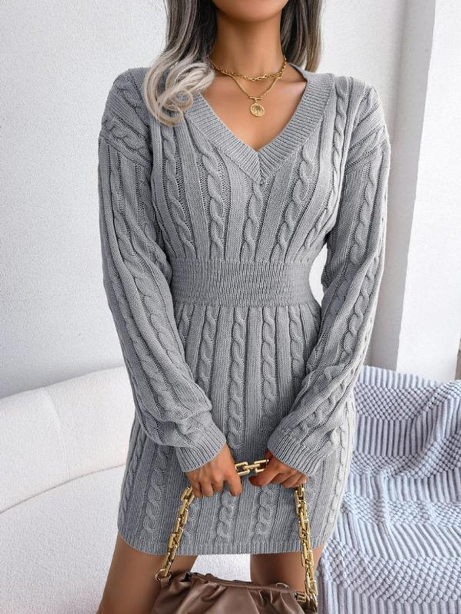 Women's Long Sleeve Knit Dress | Fitted V-Neck