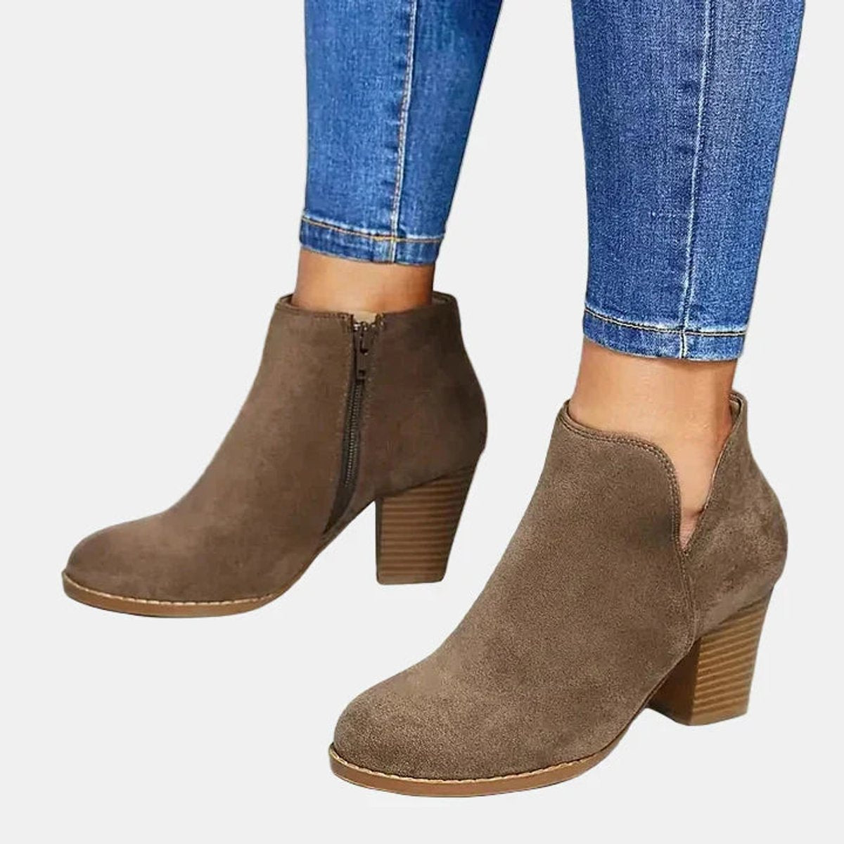 Women's Suede Ankle Boots | Block Heel & Side Zip