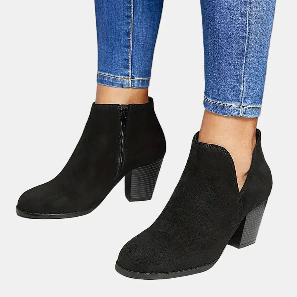 Women's Suede Ankle Boots | Block Heel & Side Zip