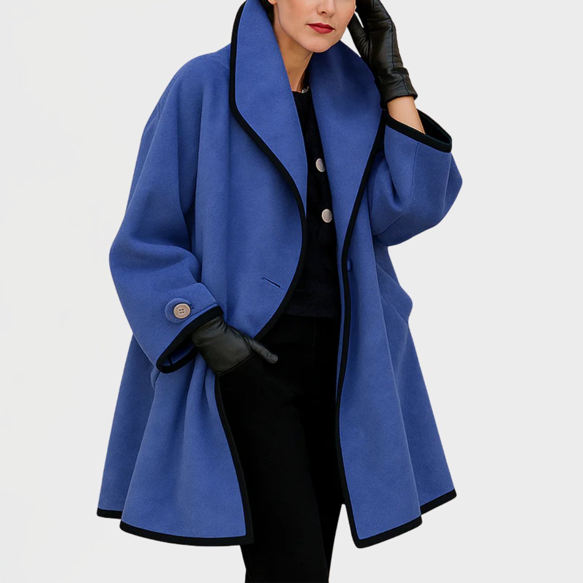 Women's Winter Coat | A-Line With Contrast Trim & Buttons